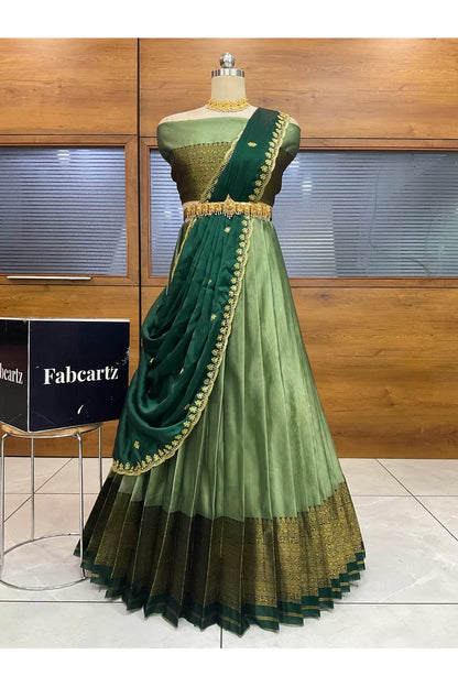 Velprita Women's Woven Design zari work Half Saree with Embroidered Blouse and Dupatta