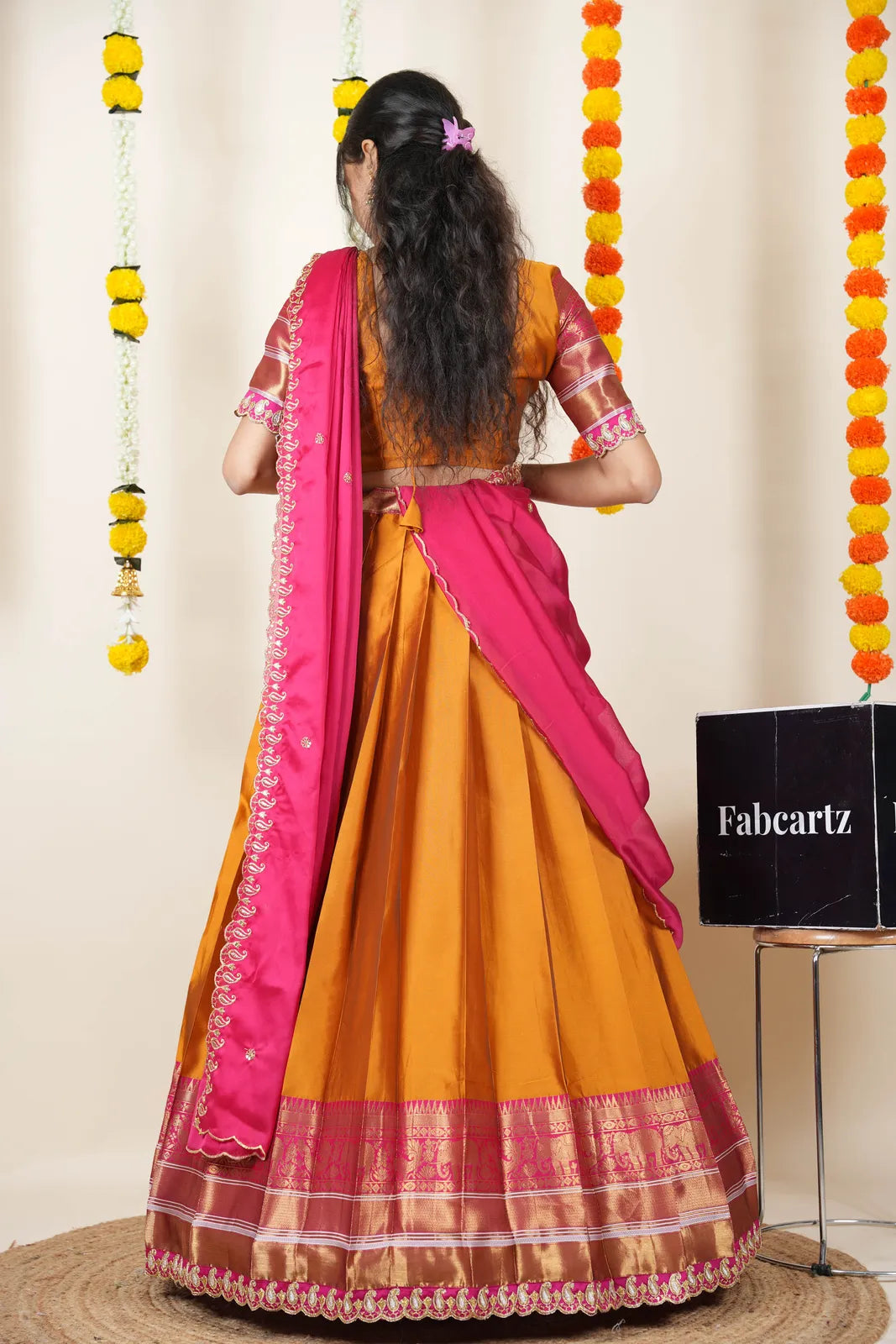 (Sharvika) Women's Woven Design Half Saree with Embroidered Blouse and Dupatta