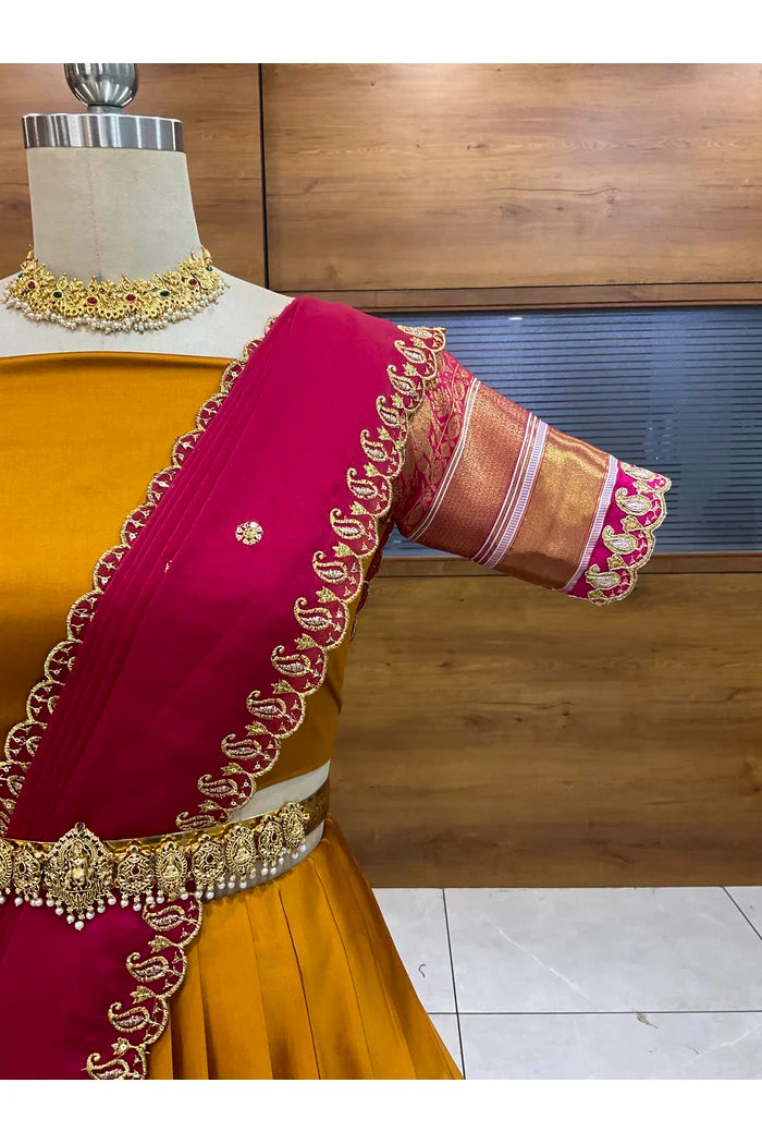 Sharvika Women's Woven Design Half Saree with Embroidered Blouse and Dupatta