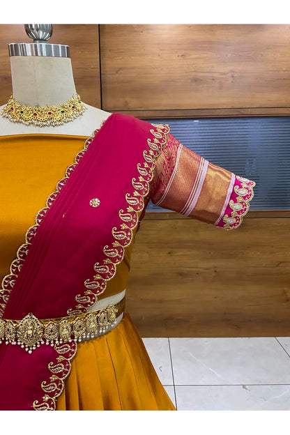 Sharvika Women's Woven Design Half Saree with Embroidered Blouse and Dupatta