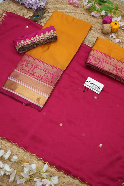 Sharvika Women's Woven Design Half Saree with Embroidered Blouse and Dupatta