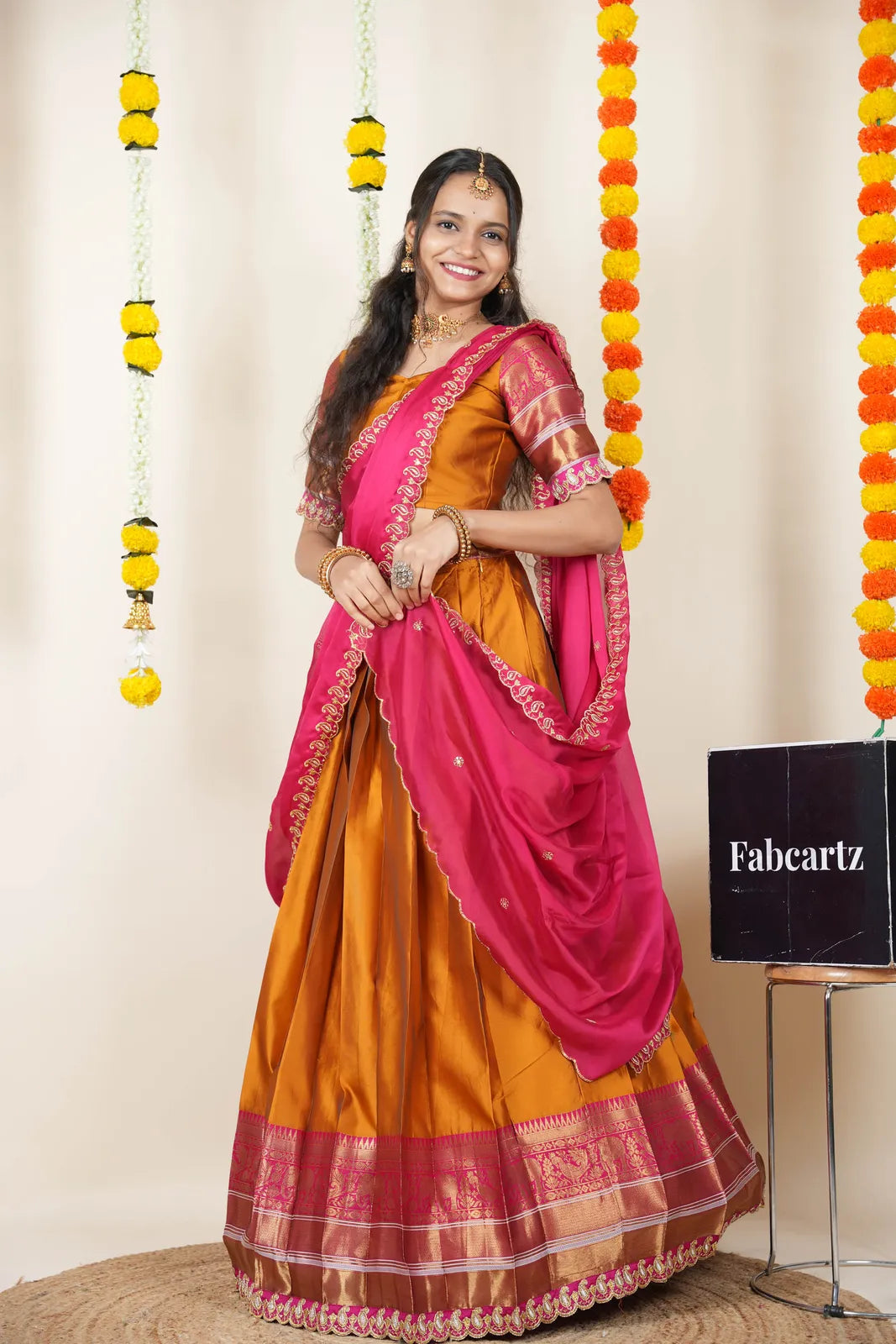(Sharvika) Women's Woven Design Half Saree with Embroidered Blouse and Dupatta