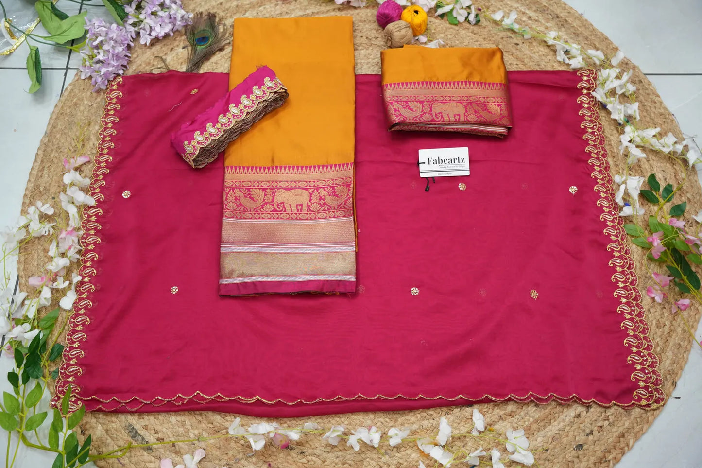(Sharvika) Women's Woven Design Half Saree with Embroidered Blouse and Dupatta