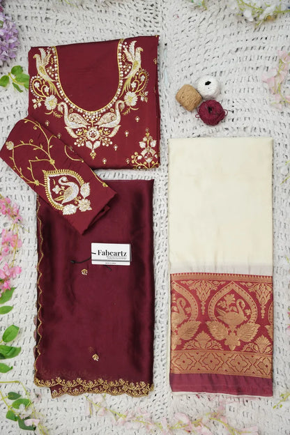 Pragna Women's Woven Design zari work Half Saree with Embroidered Blouse and Dupatta