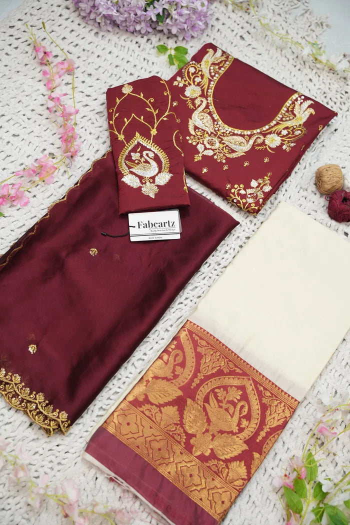 Pragna Women's Woven Design zari work Half Saree with Embroidered Blouse and Dupatta