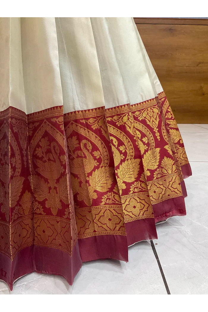 Pragna Women's Woven Design zari work Half Saree with Embroidered Blouse and Dupatta