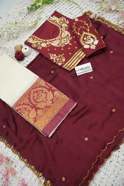Pragna Women's Woven Design zari work Half Saree with Embroidered Blouse and Dupatta
