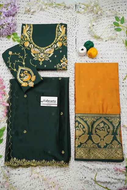 Pragna Women's Woven Design zari work Half Saree with Embroidered Blouse and Dupatta