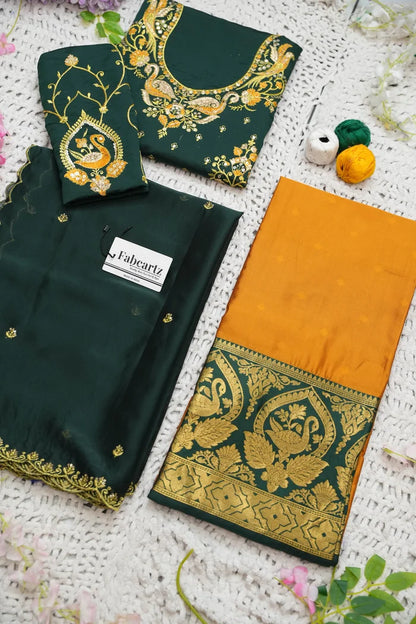 Pragna Women's Woven Design zari work Half Saree with Embroidered Blouse and Dupatta