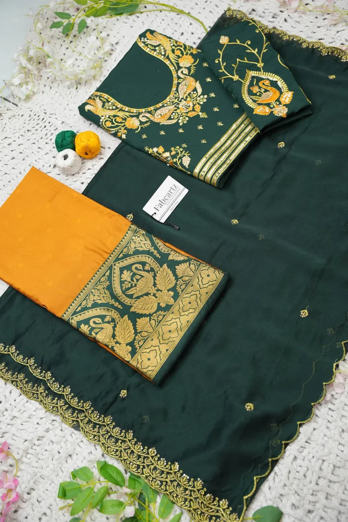 Pragna Women's Woven Design zari work Half Saree with Embroidered Blouse and Dupatta