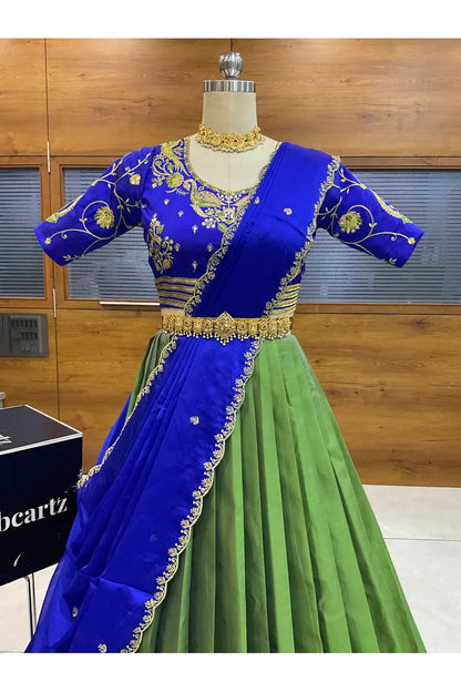 Pragna Women's Woven Design zari work Half Saree with Embroidered Blouse and Dupatta