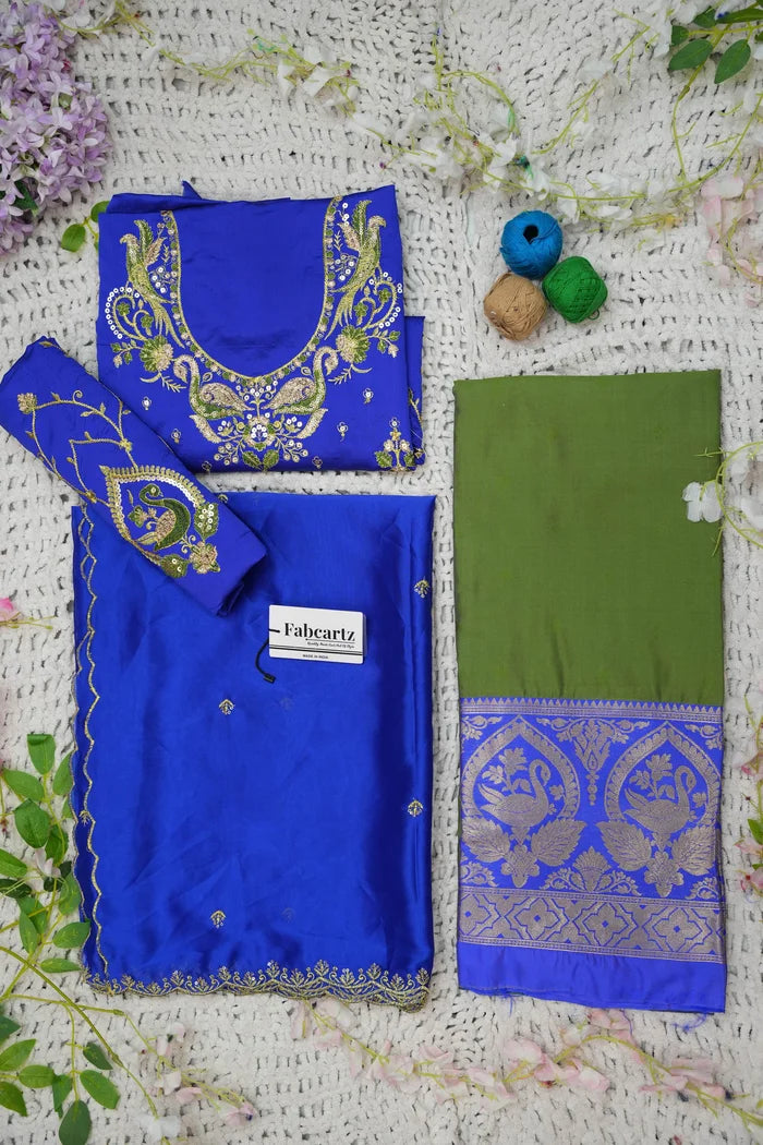 Pragna Women's Woven Design zari work Half Saree with Embroidered Blouse and Dupatta