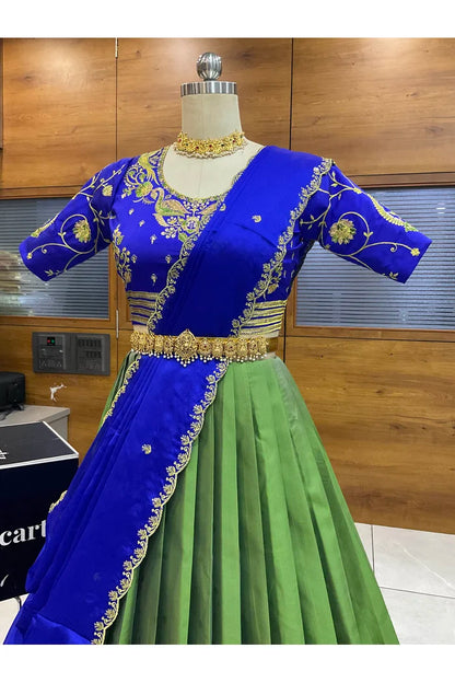 Pragna Women's Woven Design zari work Half Saree with Embroidered Blouse and Dupatta