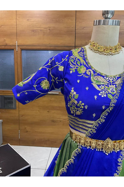 Pragna Women's Woven Design zari work Half Saree with Embroidered Blouse and Dupatta