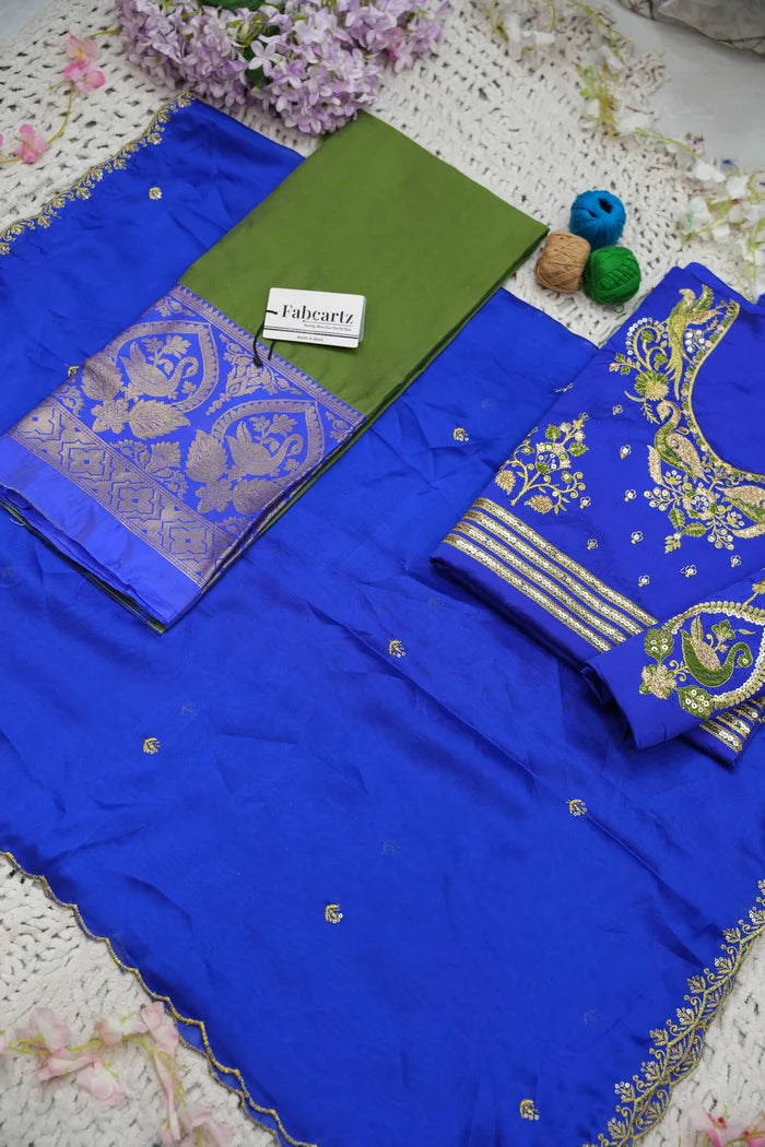 Pragna Women's Woven Design zari work Half Saree with Embroidered Blouse and Dupatta