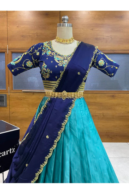 Pragna Women's Woven Design zari work Half Saree with Embroidered Blouse and Dupatta