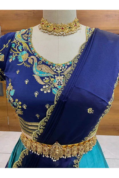Pragna Women's Woven Design zari work Half Saree with Embroidered Blouse and Dupatta
