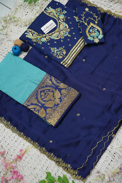 Pragna Women's Woven Design zari work Half Saree with Embroidered Blouse and Dupatta