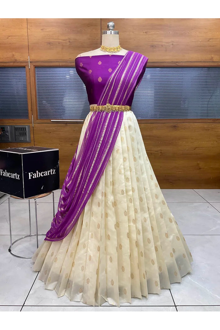 Yamuna South Indian Festival Traditional Half Saree with Embroidered Blouse & Dupatta