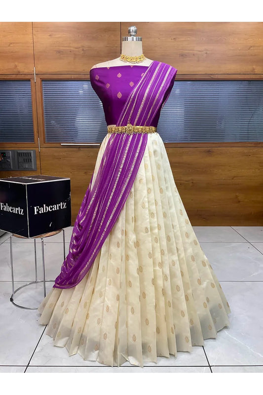 Yamuna South Indian Festival Traditional Half Saree with Embroidered Blouse & Dupatta