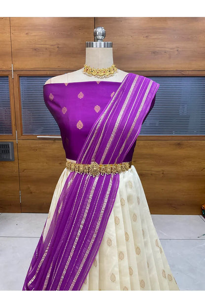 Yamuna South Indian Festival Traditional Half Saree with Embroidered Blouse & Dupatta