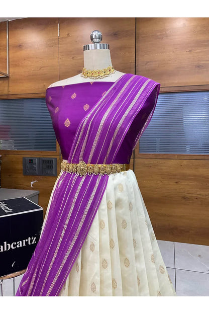 Yamuna South Indian Festival Traditional Half Saree with Embroidered Blouse & Dupatta