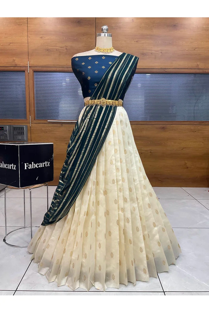 Yamuna South Indian Festival Traditional Half Saree with Embroidered Blouse & Dupatta