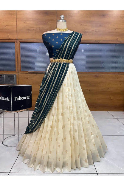 Yamuna South Indian Festival Traditional Half Saree with Embroidered Blouse & Dupatta