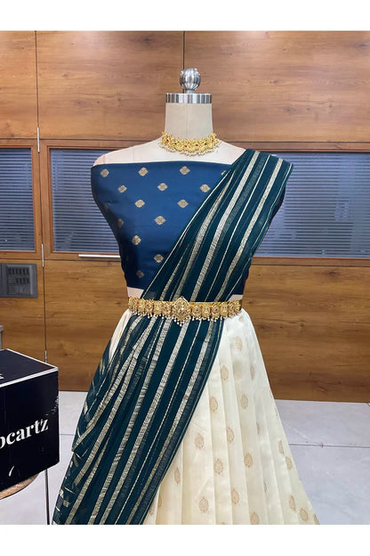 Yamuna South Indian Festival Traditional Half Saree with Embroidered Blouse & Dupatta
