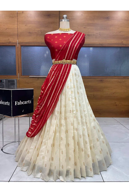 Yamuna South Indian Festival Traditional Half Saree with Embroidered Blouse & Dupatta
