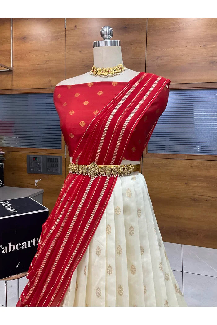 Yamuna South Indian Festival Traditional Half Saree with Embroidered Blouse & Dupatta