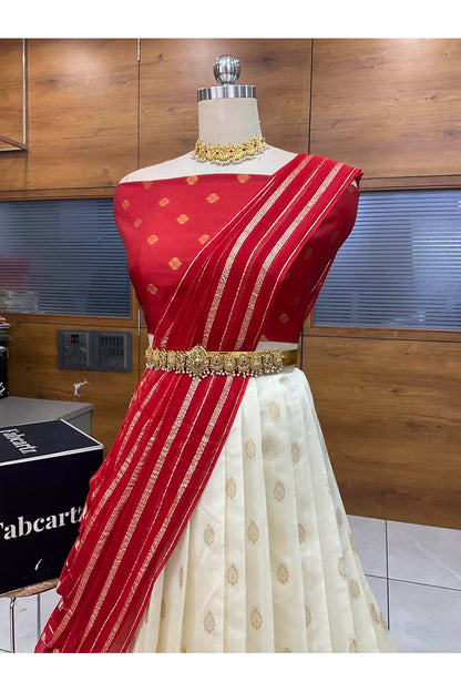 Yamuna South Indian Festival Traditional Half Saree with Embroidered Blouse & Dupatta