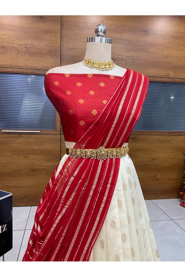 Yamuna South Indian Festival Traditional Half Saree with Embroidered Blouse & Dupatta