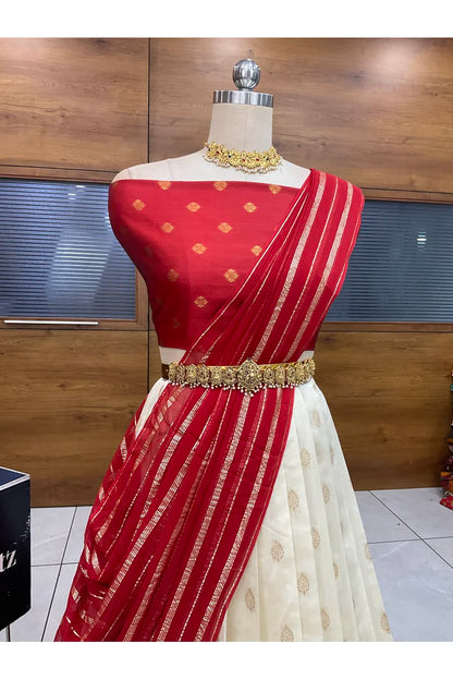 Yamuna South Indian Festival Traditional Half Saree with Embroidered Blouse & Dupatta