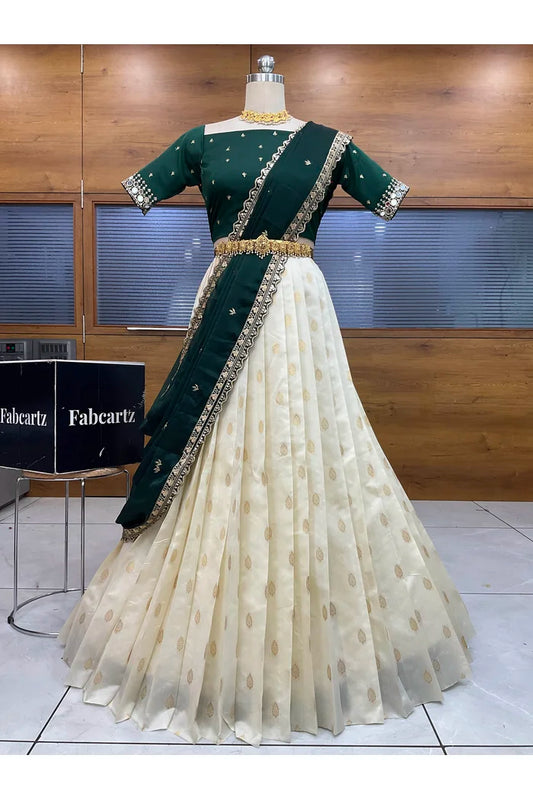 Ridhima South Indian Festival Traditional Half Saree with Embroidered Blouse & Dupatta