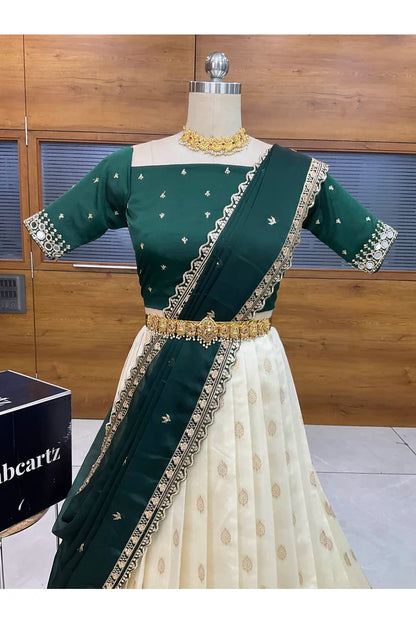 Ridhima South Indian Festival Traditional Half Saree with Embroidered Blouse & Dupatta