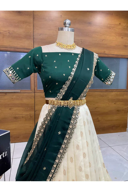 Ridhima South Indian Festival Traditional Half Saree with Embroidered Blouse & Dupatta