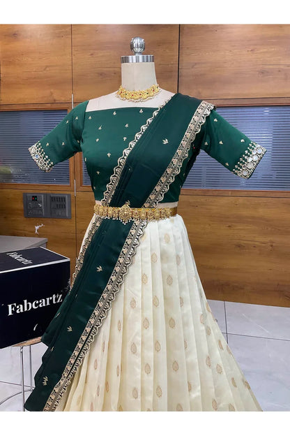 Ridhima South Indian Festival Traditional Half Saree with Embroidered Blouse & Dupatta