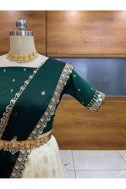 Ridhima South Indian Festival Traditional Half Saree with Embroidered Blouse & Dupatta