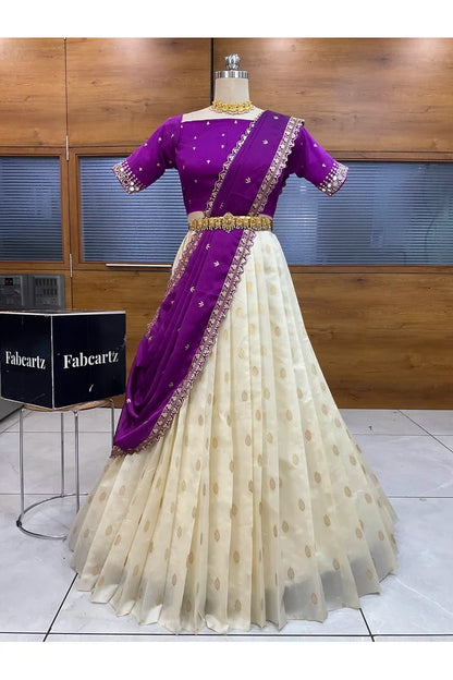 Ridhima South Indian Festival Traditional Half Saree with Embroidered Blouse & Dupatta
