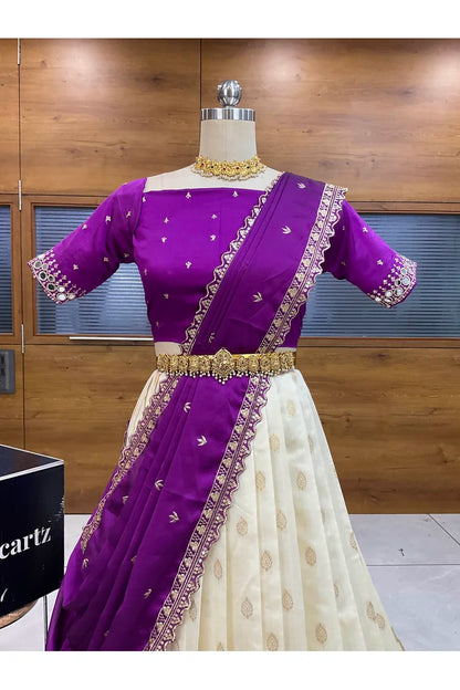 Ridhima South Indian Festival Traditional Half Saree with Embroidered Blouse & Dupatta