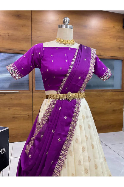 Ridhima South Indian Festival Traditional Half Saree with Embroidered Blouse & Dupatta