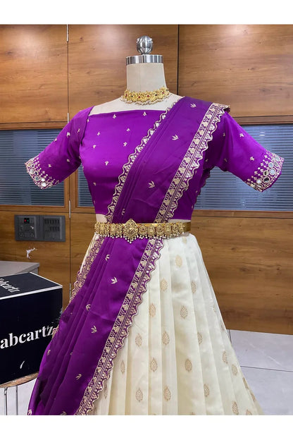 Ridhima South Indian Festival Traditional Half Saree with Embroidered Blouse & Dupatta