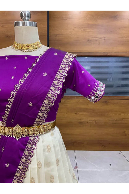Ridhima South Indian Festival Traditional Half Saree with Embroidered Blouse & Dupatta