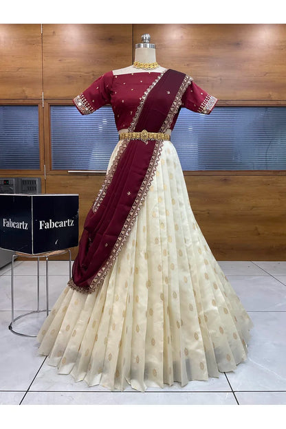 Ridhima South Indian Festival Traditional Half Saree with Embroidered Blouse & Dupatta