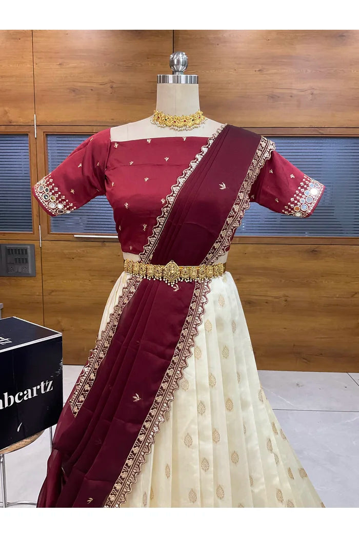 Ridhima South Indian Festival Traditional Half Saree with Embroidered Blouse & Dupatta