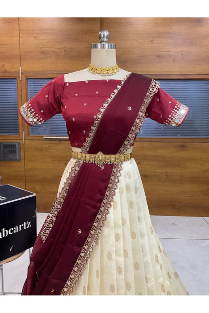 Ridhima South Indian Festival Traditional Half Saree with Embroidered Blouse & Dupatta