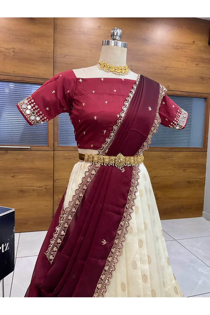 Ridhima South Indian Festival Traditional Half Saree with Embroidered Blouse & Dupatta
