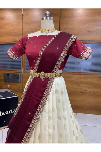 Ridhima South Indian Festival Traditional Half Saree with Embroidered Blouse & Dupatta