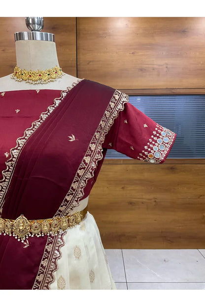 Ridhima South Indian Festival Traditional Half Saree with Embroidered Blouse & Dupatta